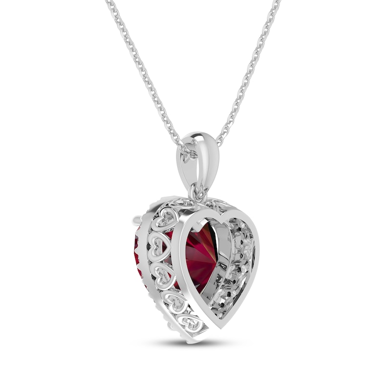 Main Image 3 of Lab-Created Ruby & White Lab-Created Sapphire Heart Necklace Sterling Silver 18&quot;