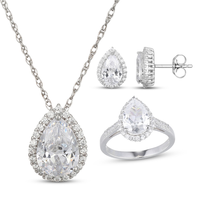 Main Image 1 of Pear-Shaped White Lab-Created Sapphire Gift Set Sterling Silver