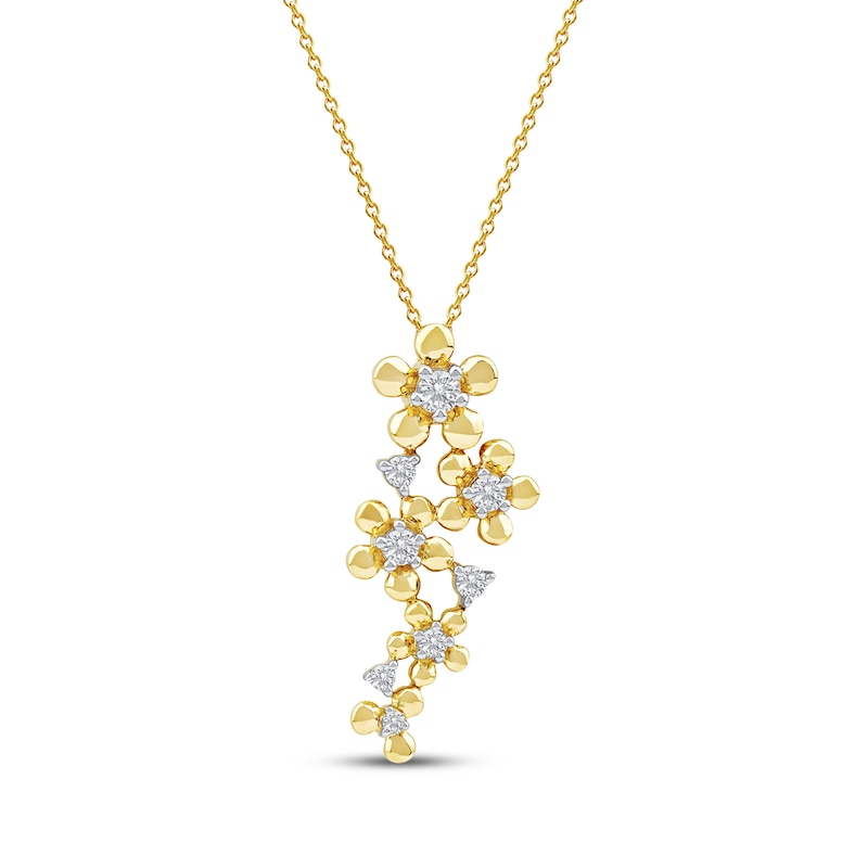 Main Image 1 of Diamond Flower Drop Necklace 1/4 ct tw 10K Yellow Gold 18"