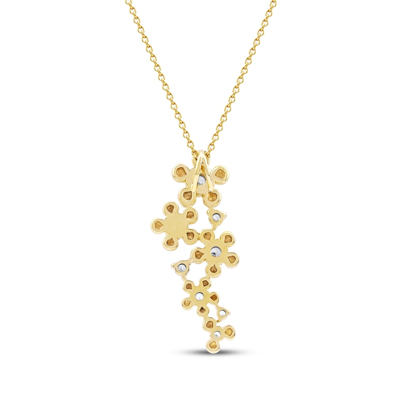 Main Image 3 of Diamond Flower Drop Necklace 1/4 ct tw 10K Yellow Gold 18"