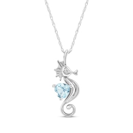 Heart-Shaped Swiss Blue Topaz & White Lab-Created Sapphire Seahorse Necklace Sterling Silver 18"