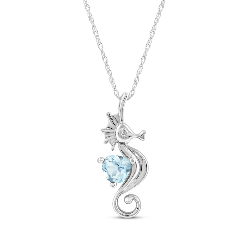 Main Image 1 of Heart-Shaped Swiss Blue Topaz & White Lab-Created Sapphire Seahorse Necklace Sterling Silver 18&quot;