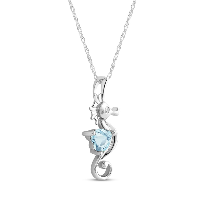 Main Image 2 of Heart-Shaped Swiss Blue Topaz & White Lab-Created Sapphire Seahorse Necklace Sterling Silver 18&quot;