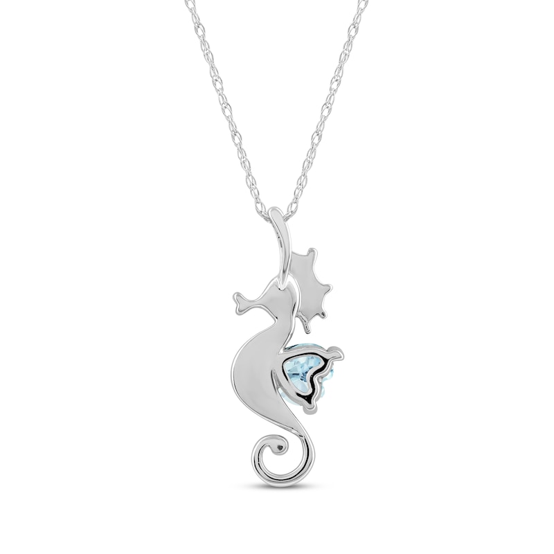 Main Image 3 of Heart-Shaped Swiss Blue Topaz & White Lab-Created Sapphire Seahorse Necklace Sterling Silver 18&quot;