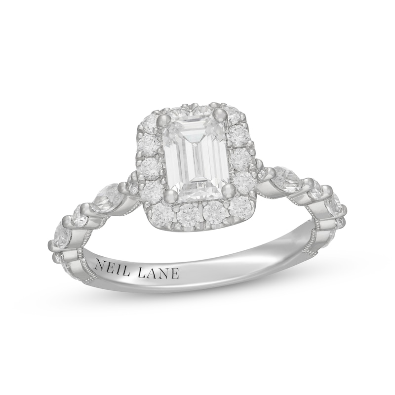 Main Image 1 of Neil Lane Premiere Emerald-Cut Diamond Halo Engagement Ring 1-1/2 ct tw 14K White Gold
