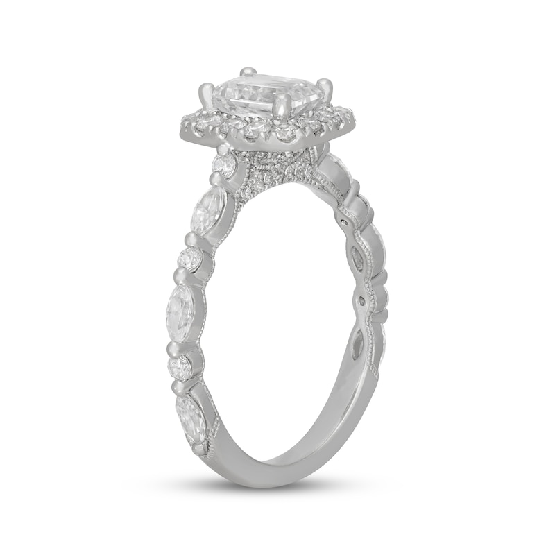 Main Image 2 of Neil Lane Premiere Emerald-Cut Diamond Halo Engagement Ring 1-1/2 ct tw 14K White Gold