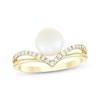 Thumbnail Image 1 of Cultured Pearl & Diamond Chevron Ring 1/8 ct tw 10K Yellow Gold