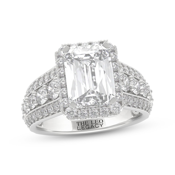 THE LEO Legacy Lab-Grown Diamond Emerald-Cut Halo Engagement Ring 4-1/2 ct tw 14K White Gold