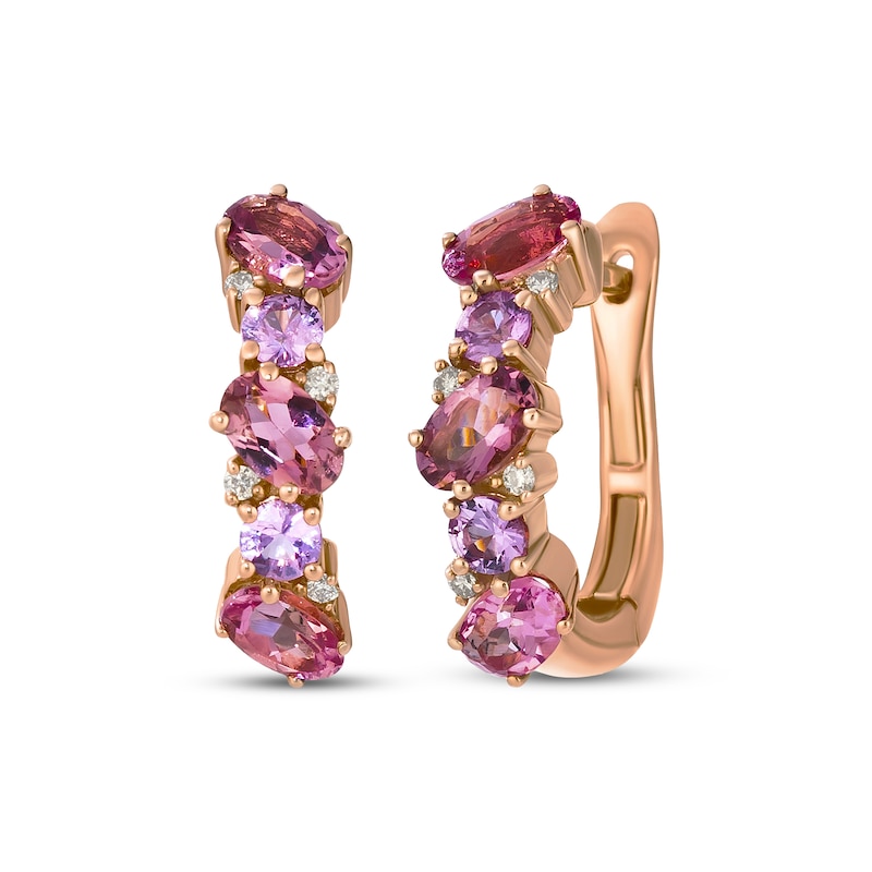 Main Image 1 of Le Vian Pretty in Pink Oval-Cut Pink Tourmaline & Pink Sapphire Hoop Earrings 1/20 ct tw Diamonds 14K Strawberry Gold
