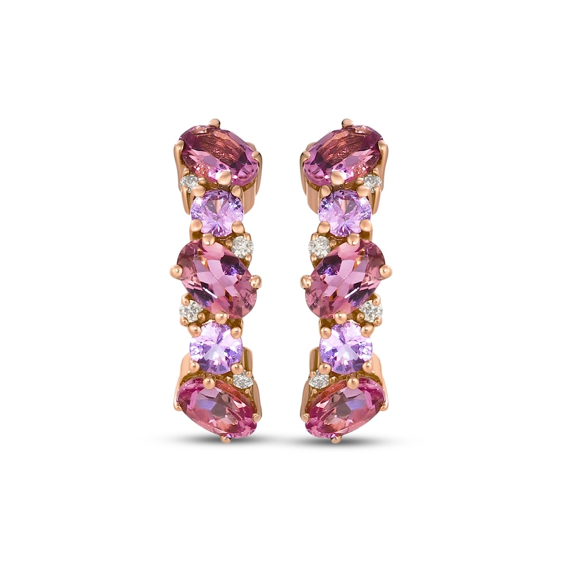 Main Image 2 of Le Vian Pretty in Pink Oval-Cut Pink Tourmaline & Pink Sapphire Hoop Earrings 1/20 ct tw Diamonds 14K Strawberry Gold