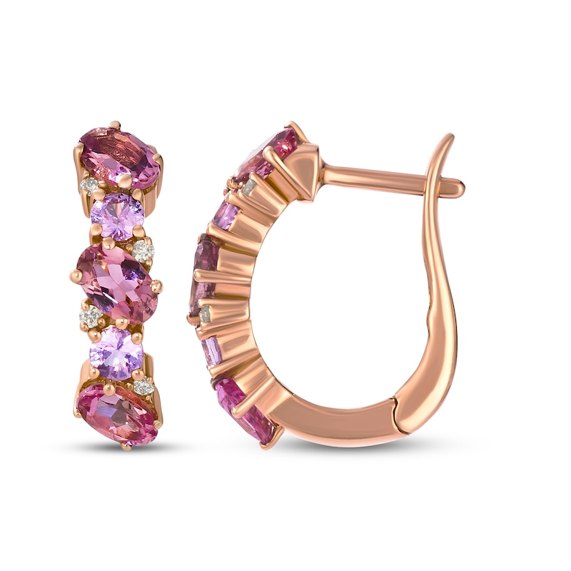 Main Image 3 of Le Vian Pretty in Pink Oval-Cut Pink Tourmaline & Pink Sapphire Hoop Earrings 1/20 ct tw Diamonds 14K Strawberry Gold