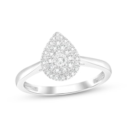 Diamond Pear-Shaped Double Halo Promise Ring 1/5 ct tw Sterling Silver