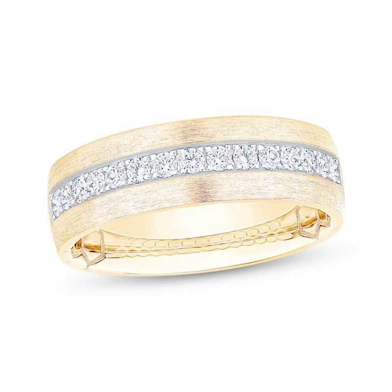 Main Image 1 of Now + Forever Men's Diamond Brushed Finish Wedding Band 1/2 ct tw 10K Two-Tone Gold