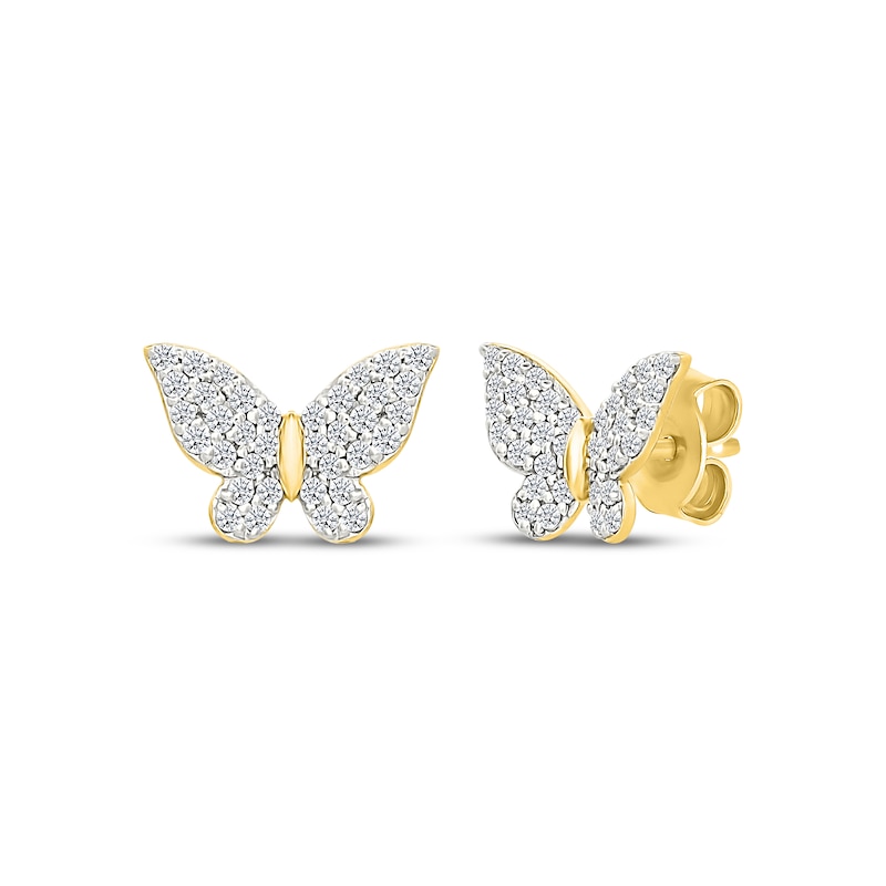 Main Image 1 of Diamond Mini Butterfly Stud Earrings 1/4 ct tw 10K Yellow Gold