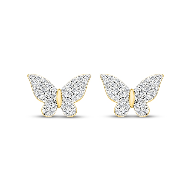 Main Image 2 of Diamond Mini Butterfly Stud Earrings 1/4 ct tw 10K Yellow Gold
