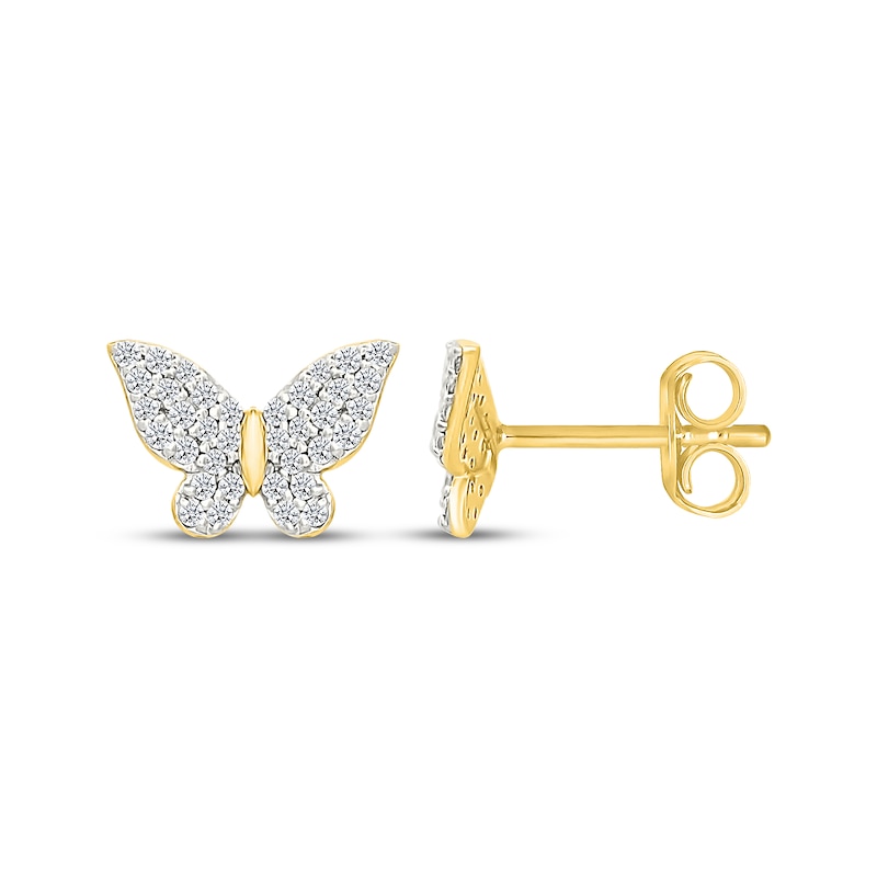 Main Image 3 of Diamond Mini Butterfly Stud Earrings 1/4 ct tw 10K Yellow Gold