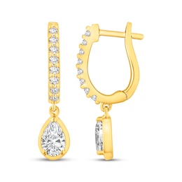 Pear-Shaped Lab-Grown Diamond Dangle Hoop Earrings 1 ct tw 10K Yellow Gold