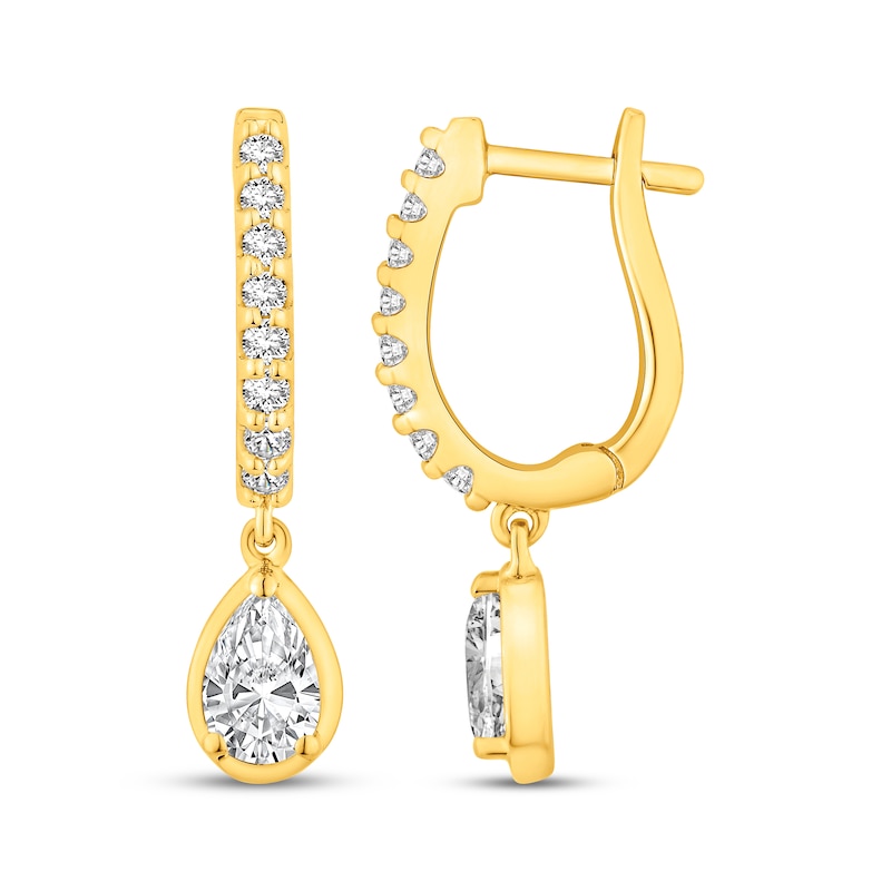 Main Image 1 of Pear-Shaped Lab-Grown Diamond Dangle Hoop Earrings 1 ct tw 10K Yellow Gold