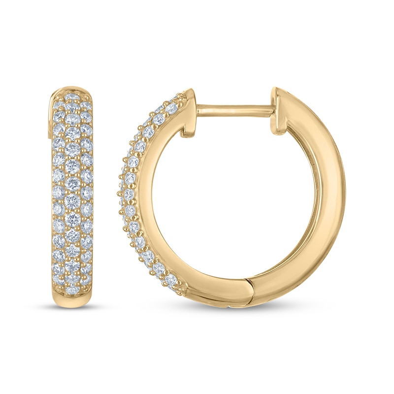 Main Image 3 of KAY Lab-Grown Diamonds Pavé Three-row Hoop Earrings 1/2 ct tw 10K Yellow Gold