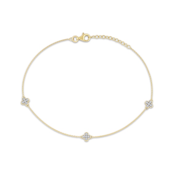 Diamond Clover Station Anklet 1/8 ct tw 10K Yellow Gold 10"