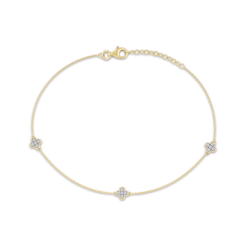 Main Image 1 of Diamond Clover Station Anklet 1/8 ct tw 10K Yellow Gold 10"