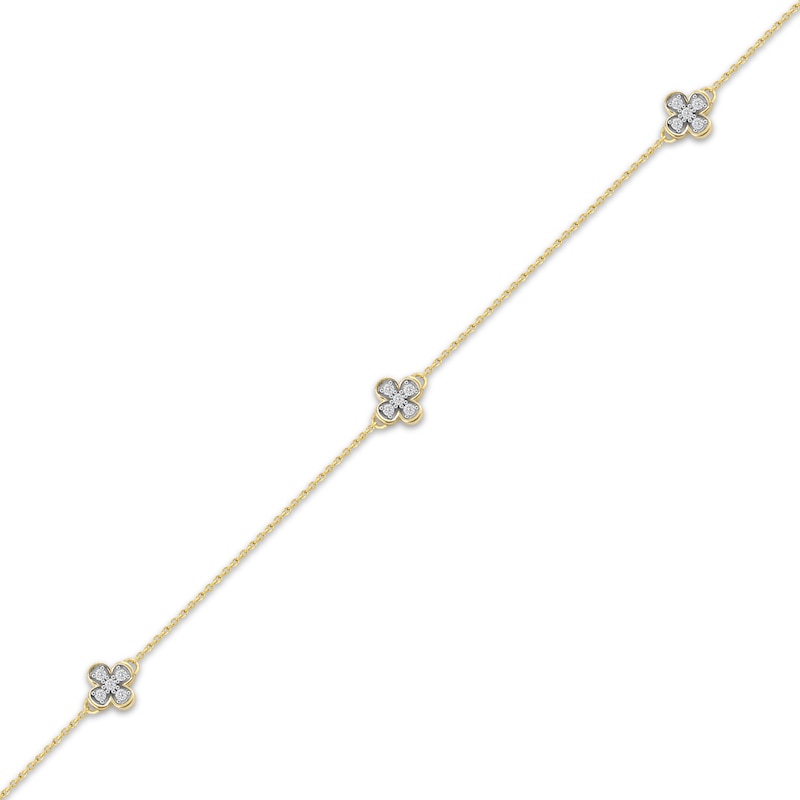 Main Image 2 of Diamond Clover Station Anklet 1/8 ct tw 10K Yellow Gold 10"