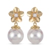 Thumbnail Image 2 of Cultured Pearl & Diamond Accent Flower Drop Earrings 14K Yellow Gold 18"