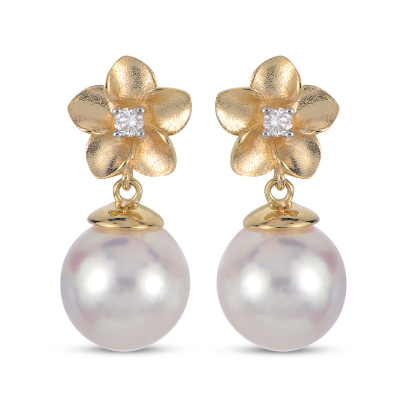 Main Image 2 of Cultured Pearl & Diamond Accent Flower Drop Earrings 14K Yellow Gold 18"