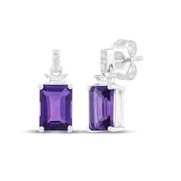 Emerald-Cut Amethyst & White Lab-Created Sapphire Dangle Earrings Sterling Silver