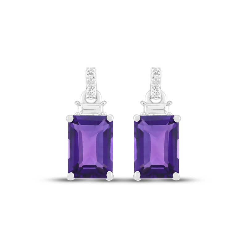 Main Image 2 of Emerald-Cut Amethyst & White Lab-Created Sapphire Dangle Earrings Sterling Silver