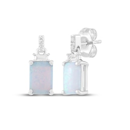 Emerald-Cut Lab-Created Opal & White Lab-Created Sapphire Dangle Earrings Sterling Silver