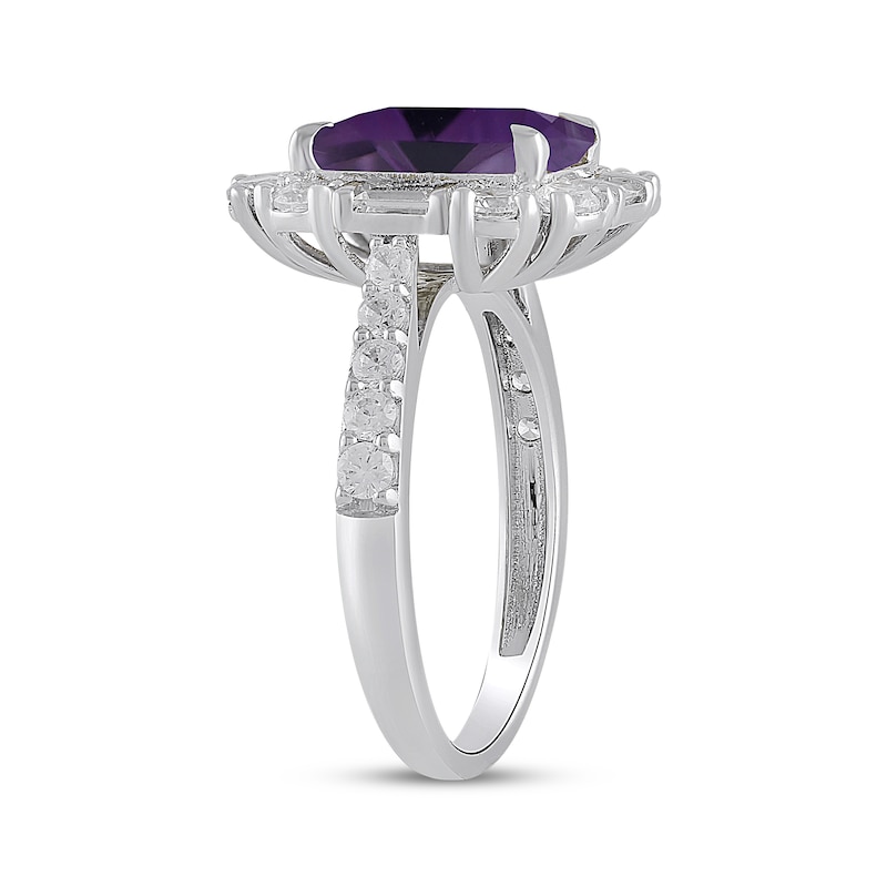 Main Image 2 of Octagon-Cut Amethyst & White Lab-Created Sapphire Ring Sterling Silver