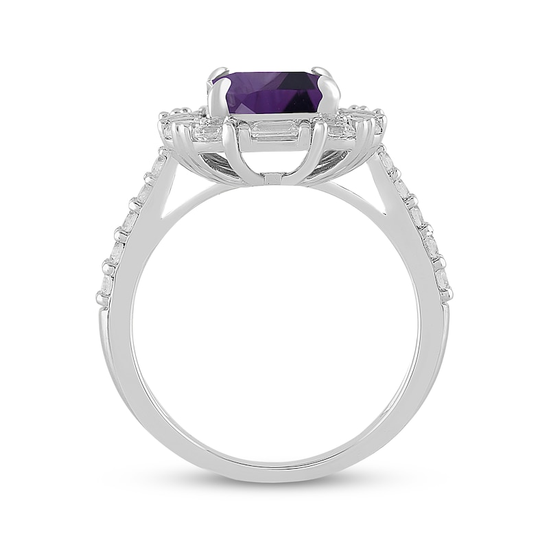 Main Image 3 of Octagon-Cut Amethyst & White Lab-Created Sapphire Ring Sterling Silver