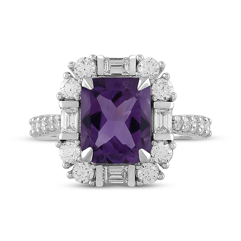 Main Image 4 of Octagon-Cut Amethyst & White Lab-Created Sapphire Ring Sterling Silver