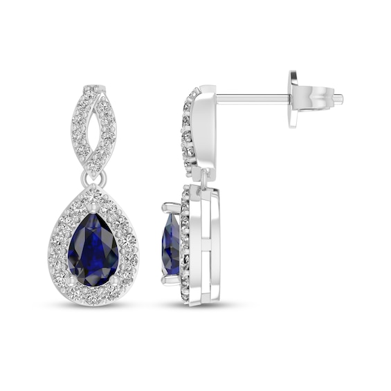 Pear-Shaped Blue Lab-Created Sapphire & White Lab-Created Sapphire Dangle Earrings Sterling Silver