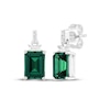 Thumbnail Image 1 of Emerald-Cut Lab-Created Emerald & White Lab-Created Sapphire Dangle Earrings Sterling Silver