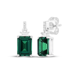 Emerald-Cut Lab-Created Emerald & White Lab-Created Sapphire Dangle Earrings Sterling Silver