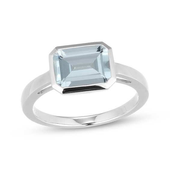 STUDIO BY KAY Emerald-Cut Aquamarine Bezel-Set Solitaire Ring Sterling Silver