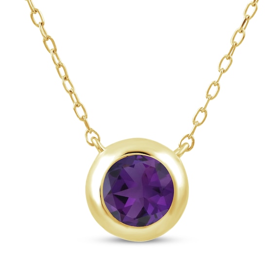 STUDIO BY KAY Amethyst Bezel-Set Solitaire Necklace 24K Yellow Gold Vermeil Sterling Silver 18"