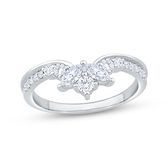 Now + Forever Lab-Grown Diamonds Marquise & Round-Cut Contour Anniversary Ring 1/2 ct tw 14K White Gold
