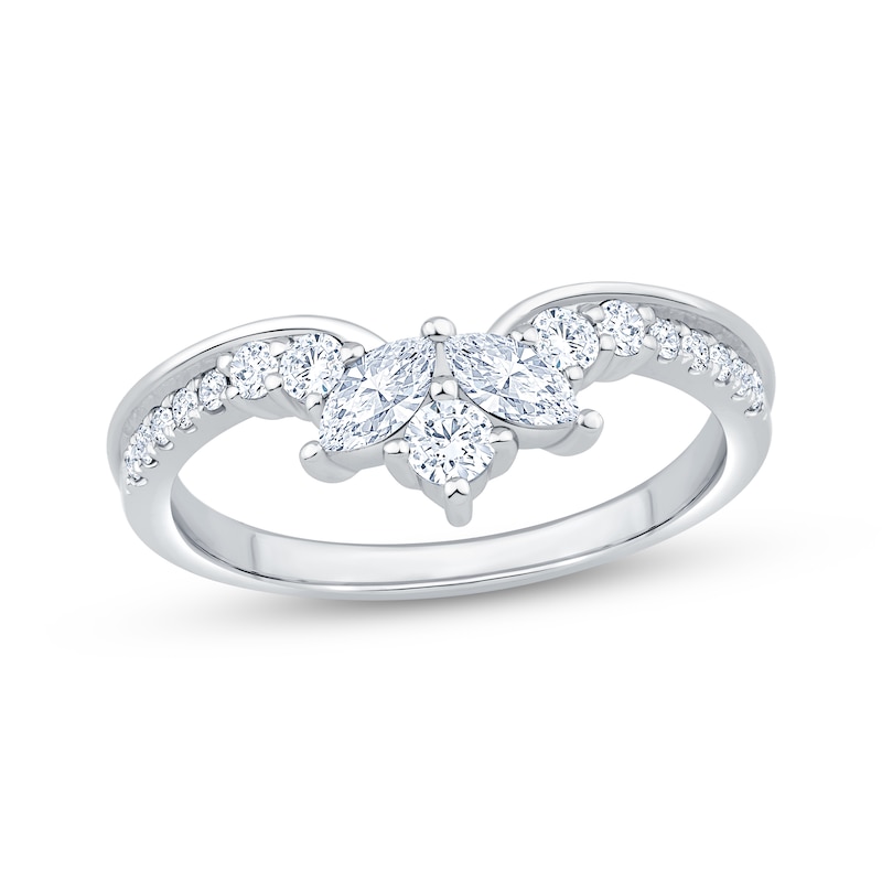 Main Image 1 of Now + Forever Lab-Grown Diamonds Marquise & Round-Cut Contour Anniversary Ring 1/2 ct tw 14K White Gold