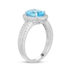 Thumbnail Image 2 of Oval-Cut Swiss Blue Topaz & White Lab-Created Sapphire Halo Ring Sterling Silver