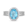 Thumbnail Image 3 of Oval-Cut Swiss Blue Topaz & White Lab-Created Sapphire Halo Ring Sterling Silver