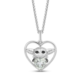 Star Wars Grogu Heart-Shaped Green Quartz & Diamond Necklace 1/20 ct tw Sterling Silver 18"