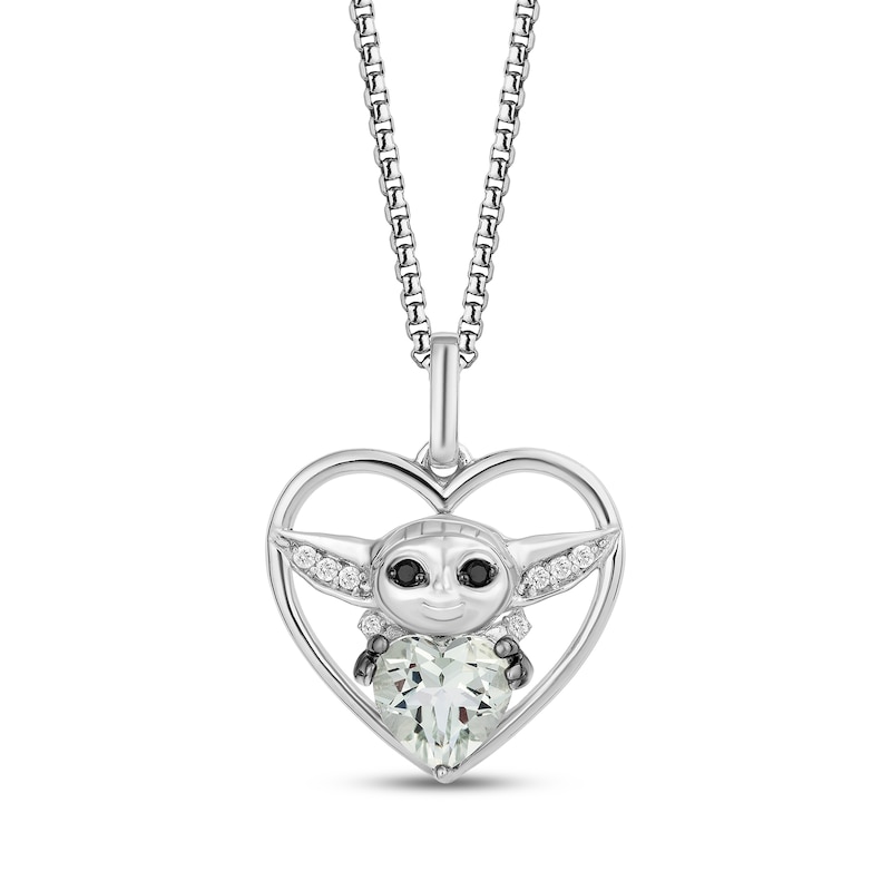 Main Image 1 of Star Wars Grogu Heart-Shaped Green Quartz & Diamond Necklace 1/20 ct tw Sterling Silver 18"