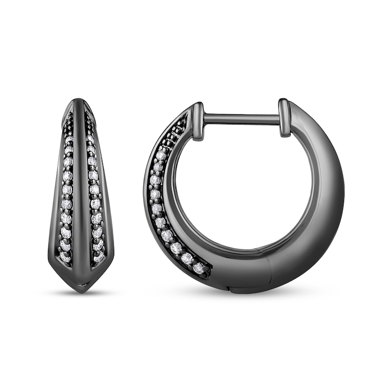 Main Image 1 of Ink & Ice Black Diamond Graduated Knife Edge Hoop Earrings 1/5 ct tw Black Rhodium-Plated Sterling Silver