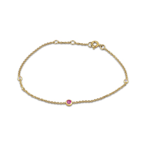 STUDIO BY KAY Pink & White Lab-Created Sapphire Bezel-Set Bracelet 24K Yellow Gold Vermeil Sterling Silver 7.5"