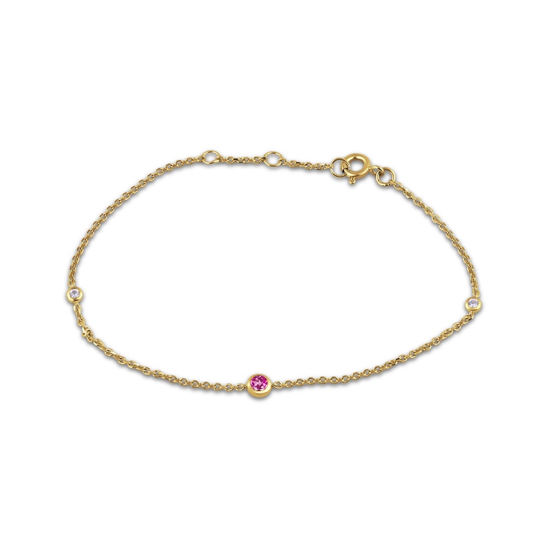 Main Image 1 of STUDIO BY KAY Pink & White Lab-Created Sapphire Bezel-Set Bracelet 24K Yellow Gold Vermeil Sterling Silver 7.5"