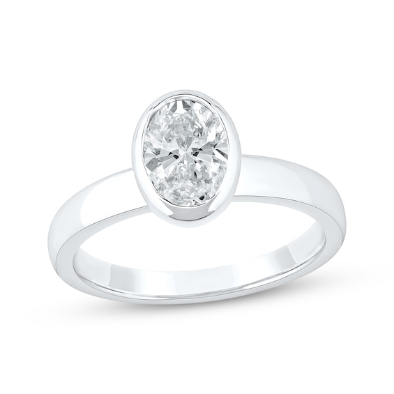 Now + Forever Lab-Grown Diamonds Oval-Cut Bezel-Set Solitaire Engagement Ring 1 ct tw 14K White Gold (F/VS2)