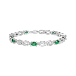 Oval-Cut Lab-Created Emerald & Diamond Accent Infinity Bracelet Sterling Silver 7.25"